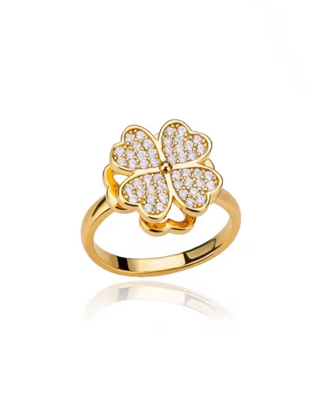 Gold Clover Crystal Pavé Ring - Women Jewelry